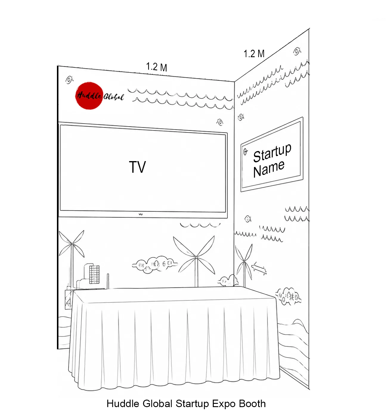 Product Expo Booth blueprint, 1.2 m × 1.2 m
